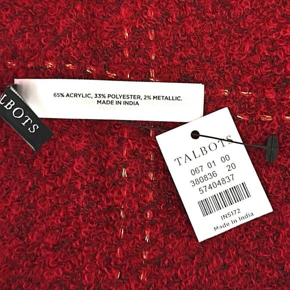 NWT Talbots Red Wrap Scarf Metallic Windowpane Large Chunky New - Picture 10 of 10